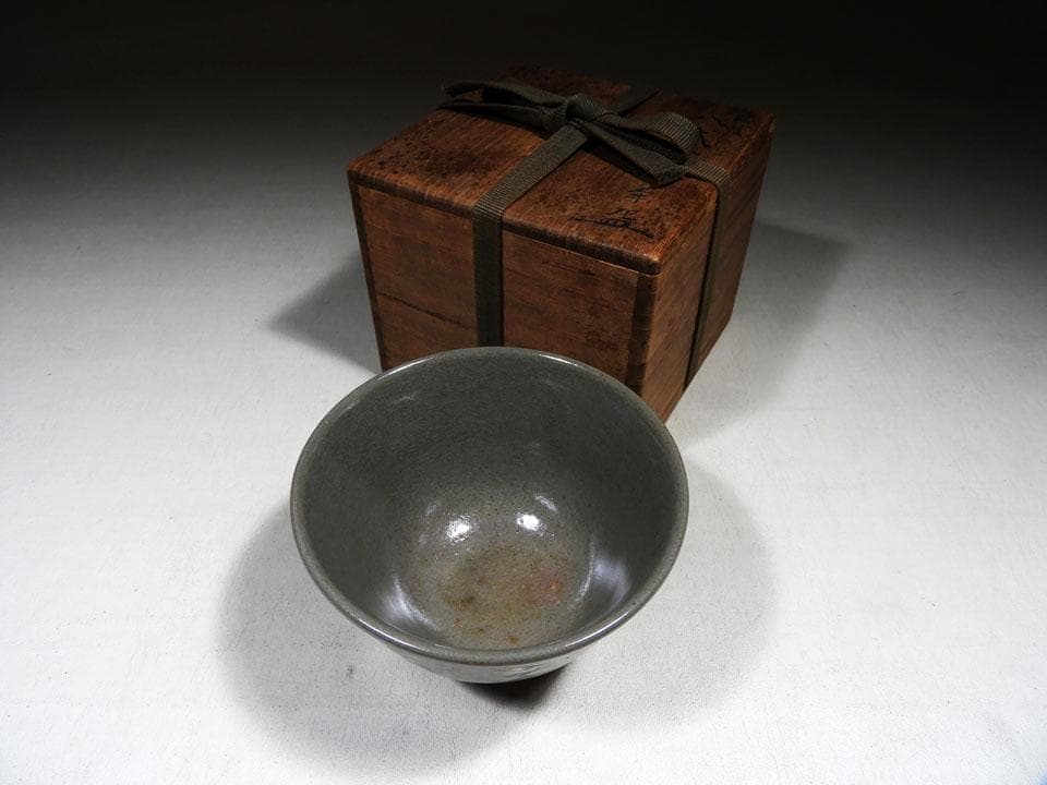 ●貴重 肥後 八代焼 高田焼 唐津焼 切高台 抹茶 茶碗 茶道具 合箱 径12㎝