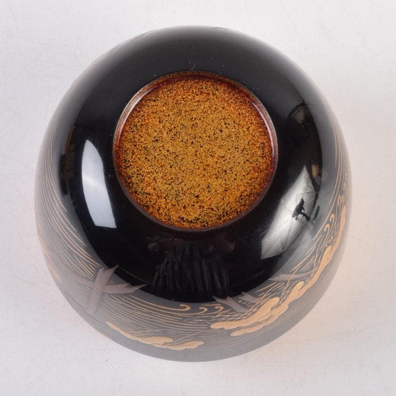 小梅 蒔絵師　中村宗尹作　内梨地浜千鳥蒔絵　大棗　共布共箱　V　9181