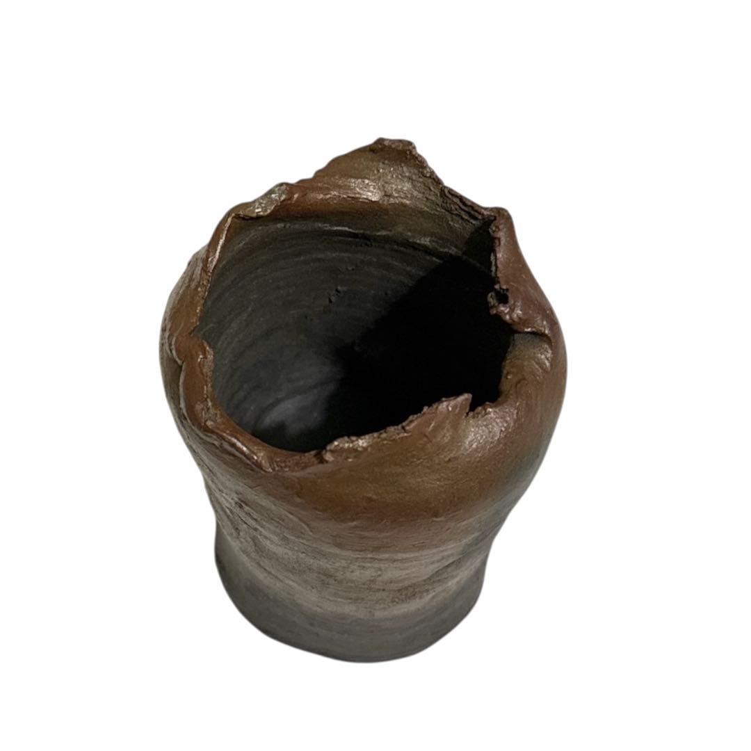 小西洋平　新品　常滑焼　花入　陶器製花器 ダークブラウン 木箱付き