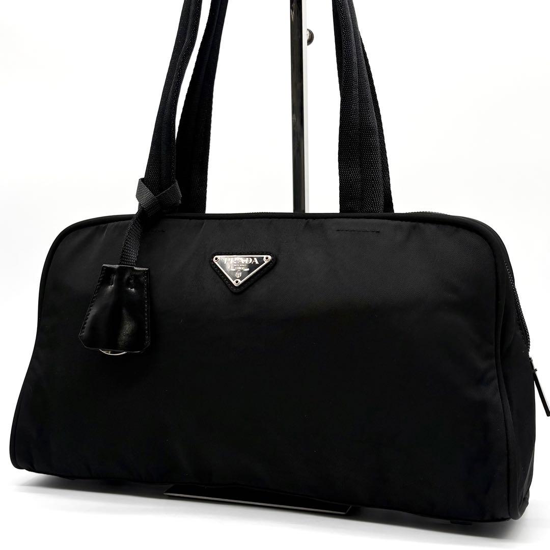 極美品✨プラダ ハンドバッグ ミニボストン ナイロン 三角ロゴ 南京錠 ブラック