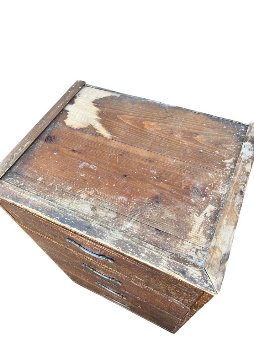 古道具昭和レトロ木製4段タンスチェスト4段棚 ビンテージ当時物ブロカント引き出し