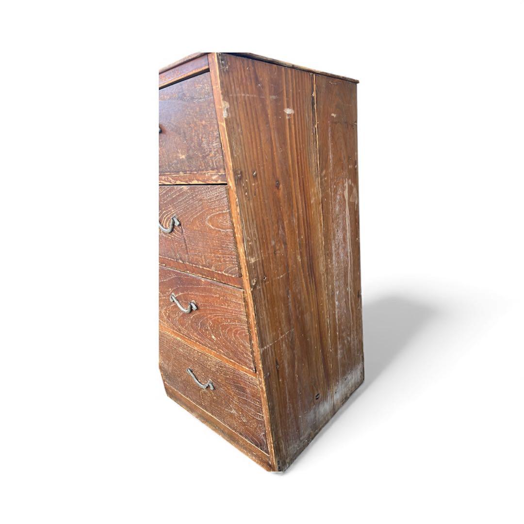 古道具昭和レトロ木製4段タンスチェスト4段棚 ビンテージ当時物ブロカント引き出し