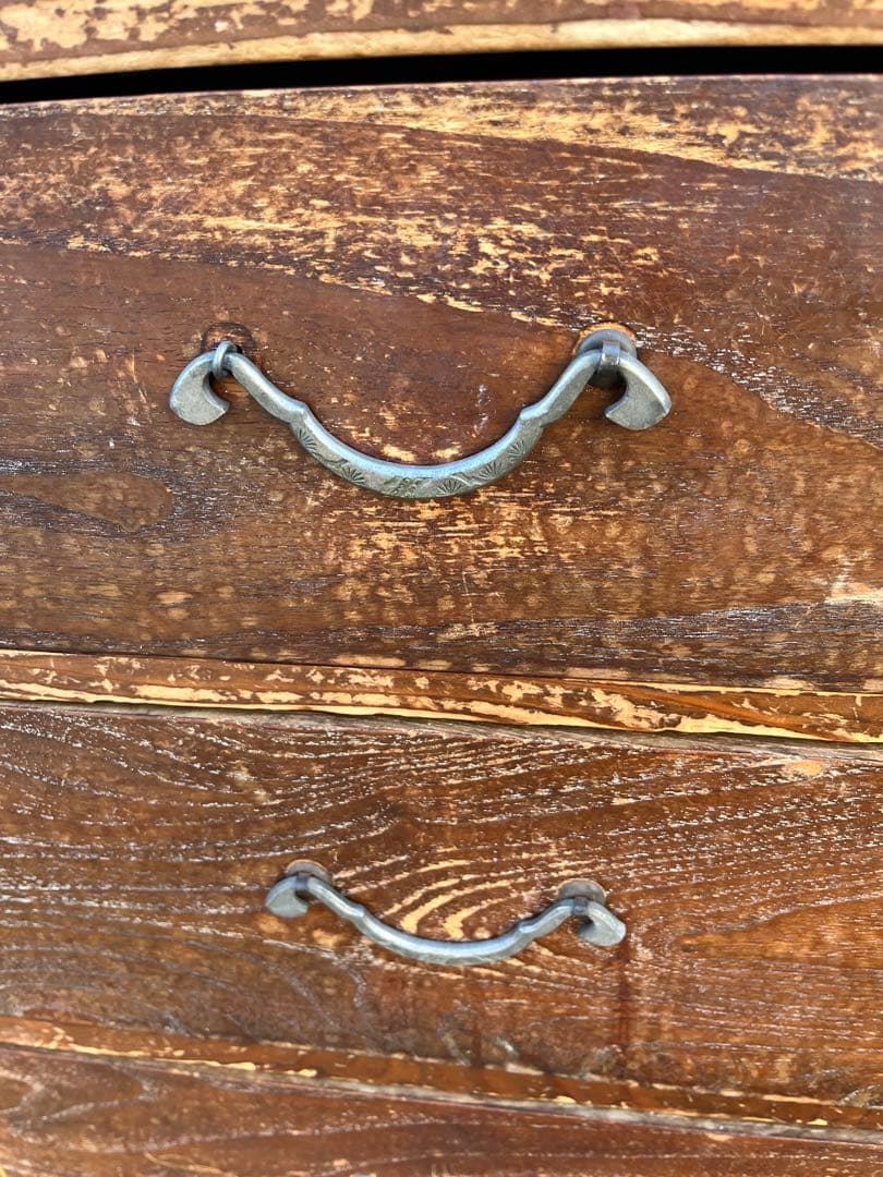 古道具昭和レトロ木製4段タンスチェスト4段棚 ビンテージ当時物ブロカント引き出し