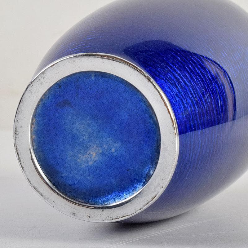 七宝焼　青透釉　花鳥文　花瓶　唐木台・時代箱付　M　R9422