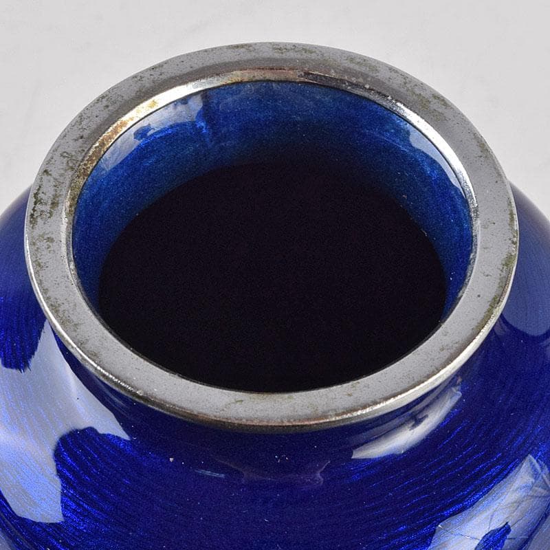 七宝焼　青透釉　花鳥文　花瓶　唐木台・時代箱付　M　R9422