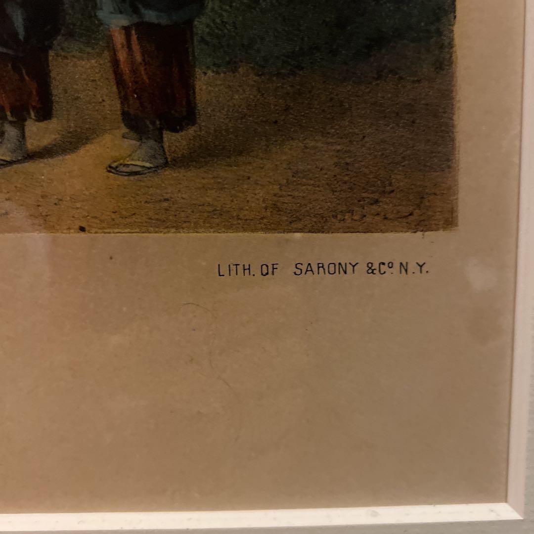 【保証書/鑑定書付き】黒船来航 ペリー提督横浜上陸 石版画 ハイネ作