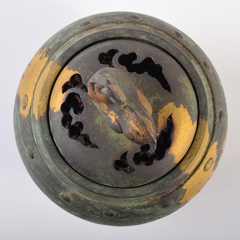 平安　秦蔵六造　鍍金銅　諌鼓　香炉　共箱　T R8037