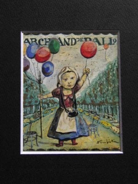 藤田嗣治、【風船売り】、希少画集画、新品高級額・額装付、状態良好