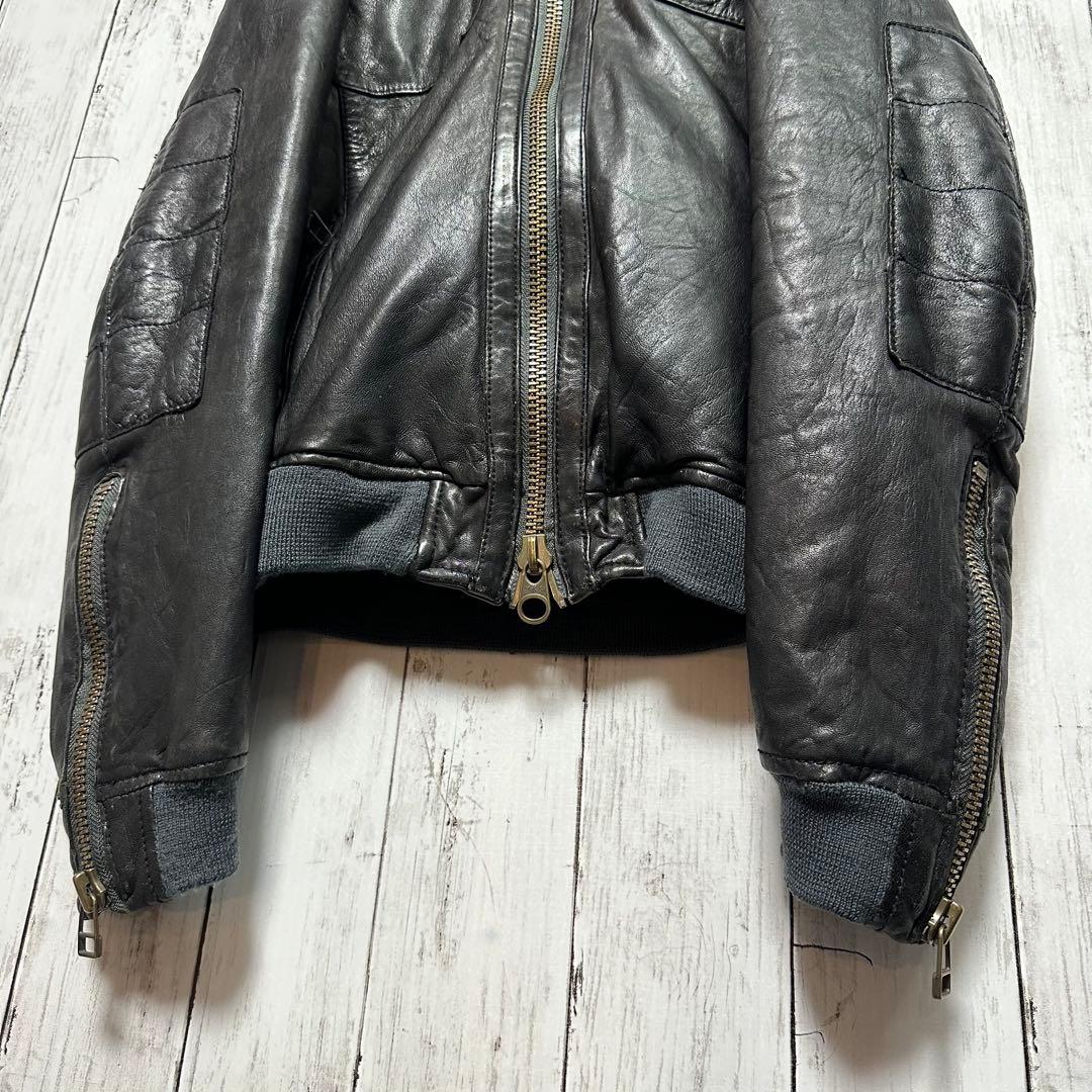 【Johnbull】本革☆シープスキン☆ライダースジャケット　ブラック　L 羊革