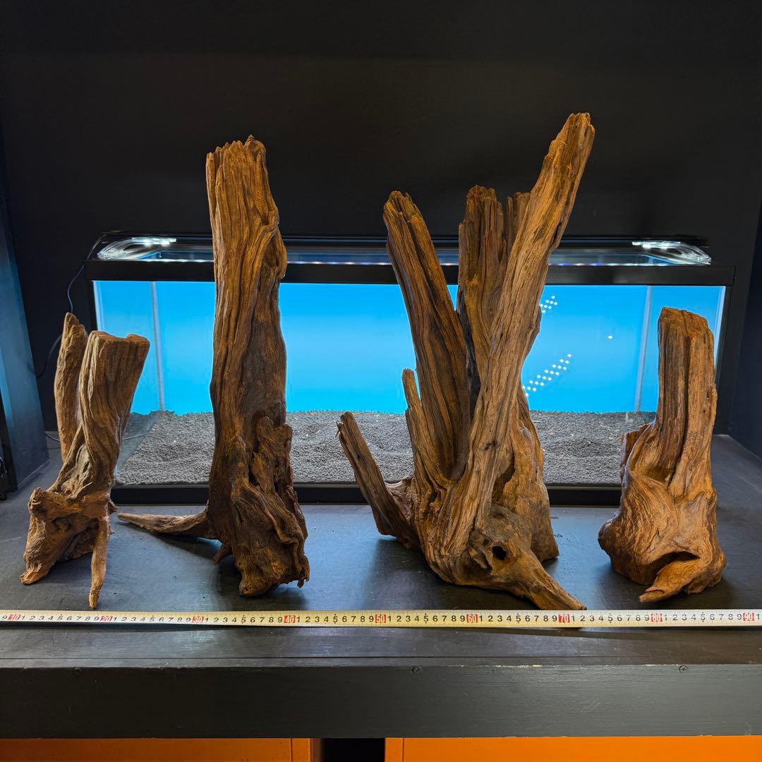 MRW-6798 赤系流木4本セット　90cm水槽用　切株　一点物　アクアリウム