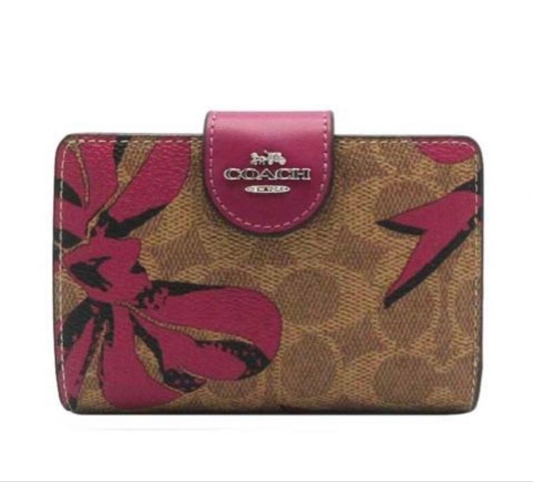 新品未使用 COACH 二つ折り財布 シグネチャー リボン柄 プレゼント 可愛い