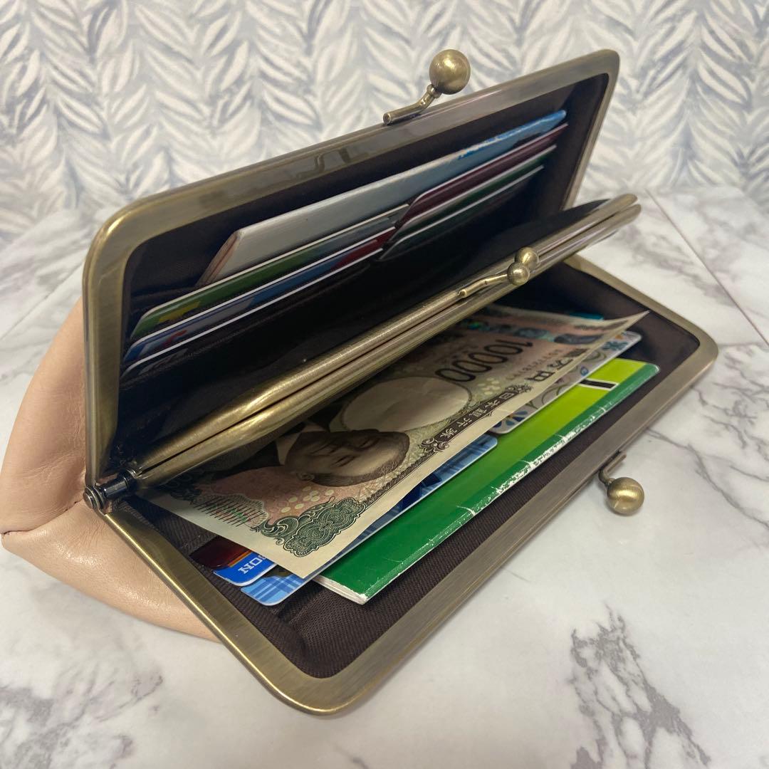 HIROちゃんハンドメイド　牛ヌメ革親子がま口長財布