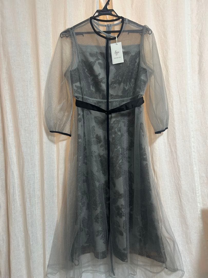 leja チュールパイピングリーフベルトAラインワンピースドレス