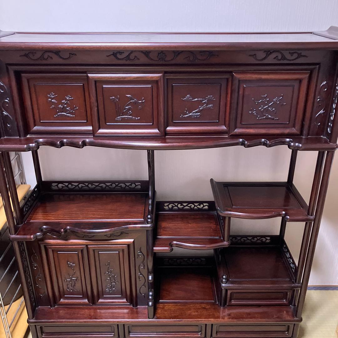 訳あり　飾り棚　茶箪笥　透かし彫り　年代品　茶棚　違い棚 和家具 唐木