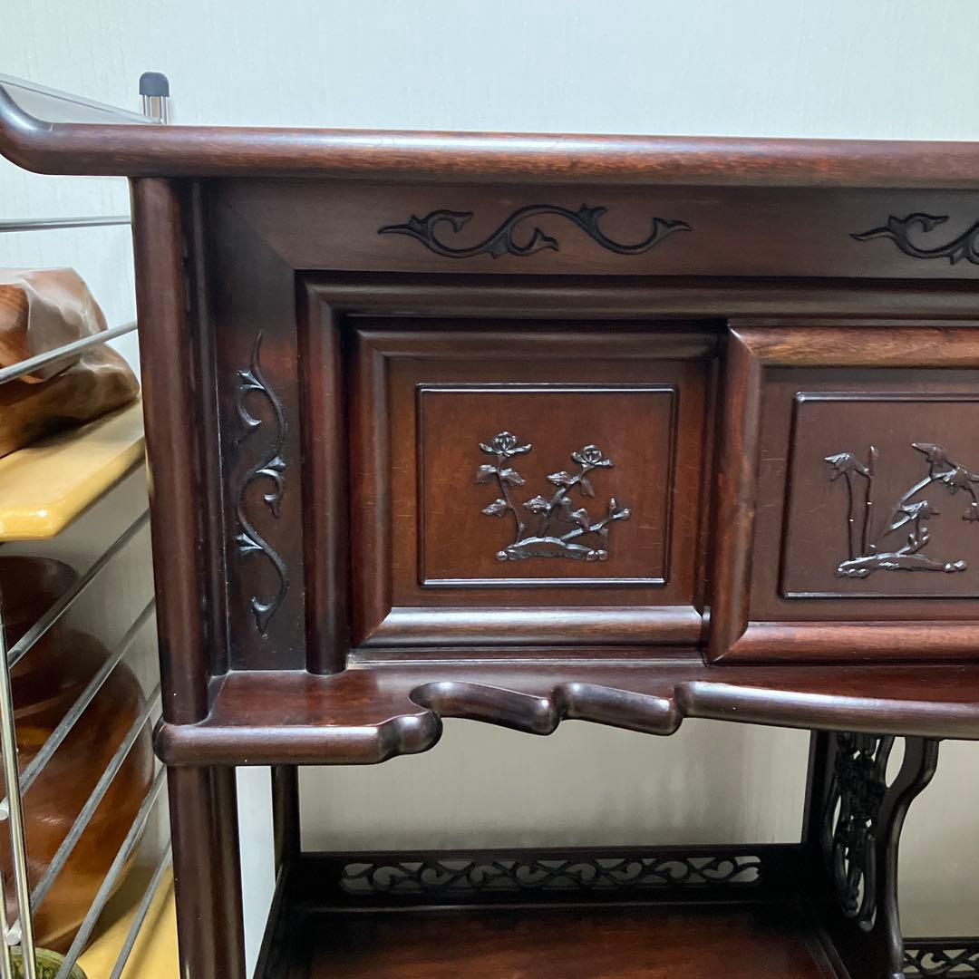 訳あり　飾り棚　茶箪笥　透かし彫り　年代品　茶棚　違い棚 和家具 唐木