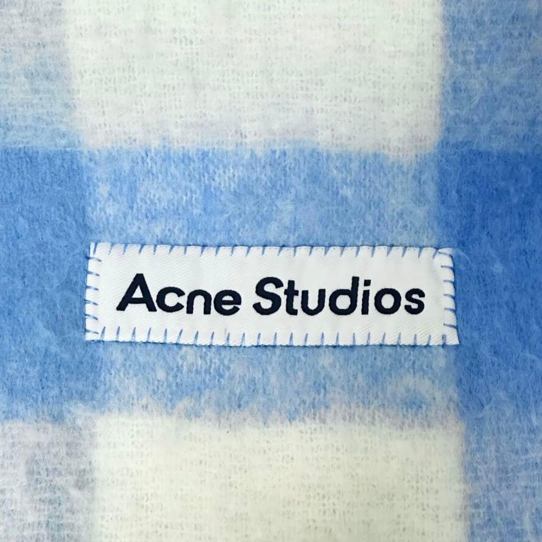 Acne Studios モヘアチェックスカーフ マフラー 水色 ライトブルー