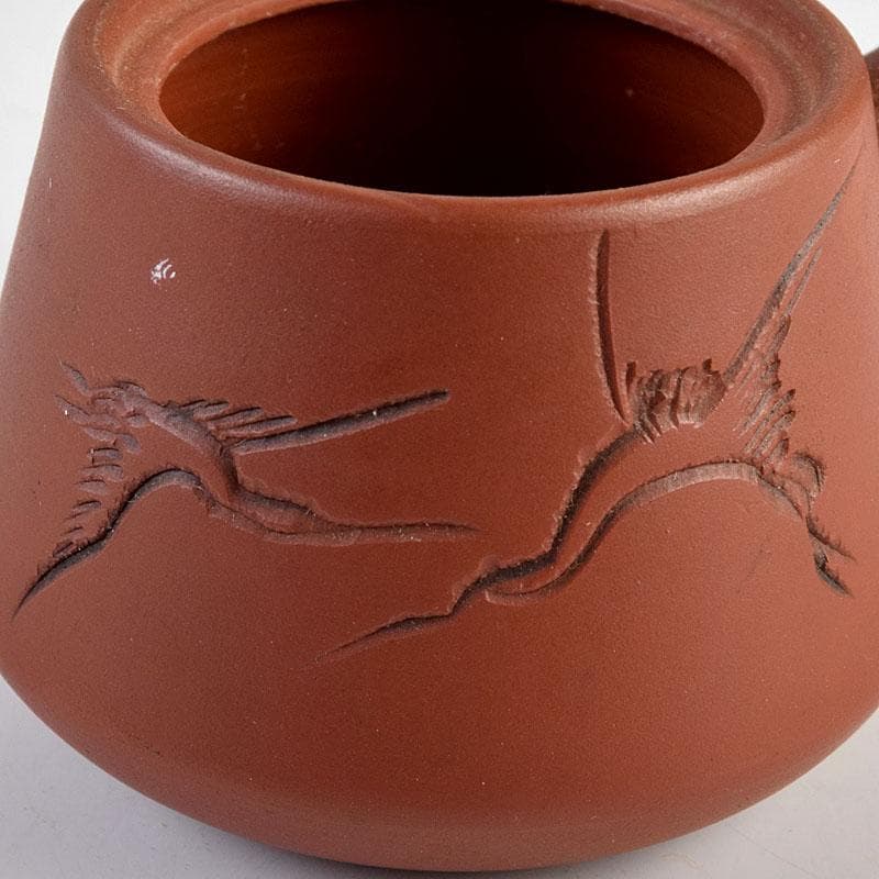 煎茶道具　俊峯作　紫砂　朱泥　鶴刻　急須　茶壷　C　9271