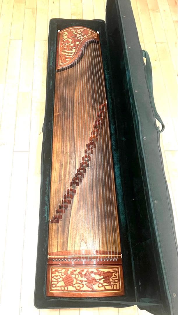 木製筝 ケース付き 装飾彫刻