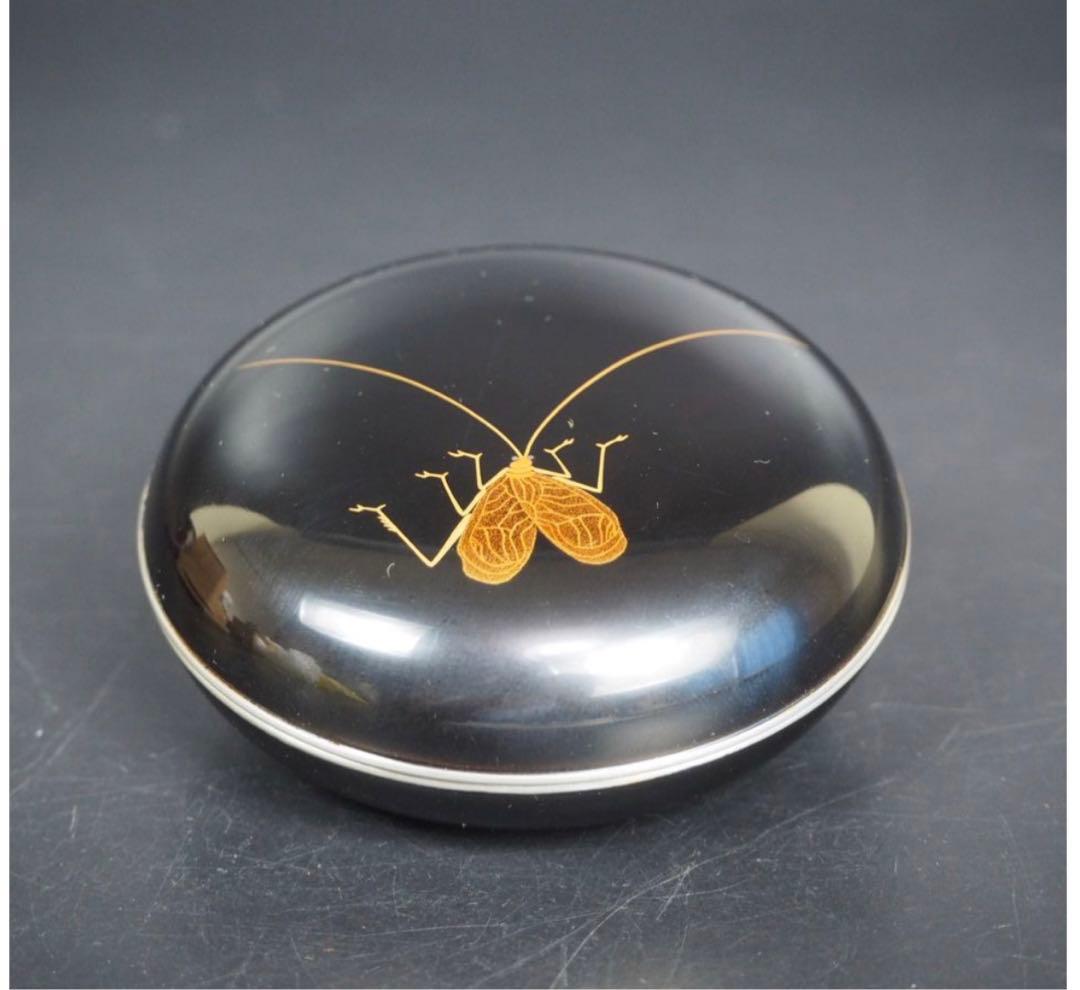 送料無料　時代物　峰志造　銀縁　蒔絵　鈴虫香合　共箱　茶道具華道具