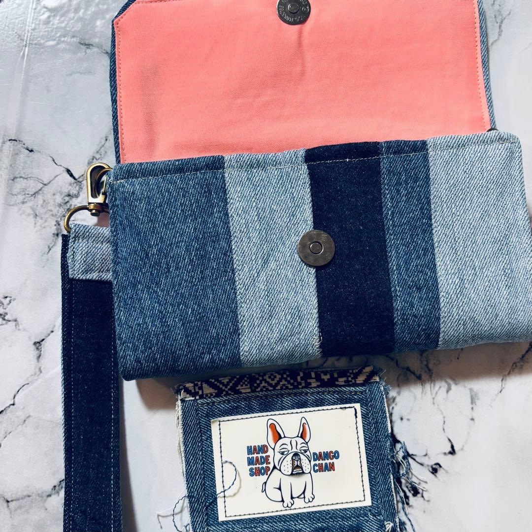 やりくり財布　ハンドメイド　デニムリメイク　長財布
