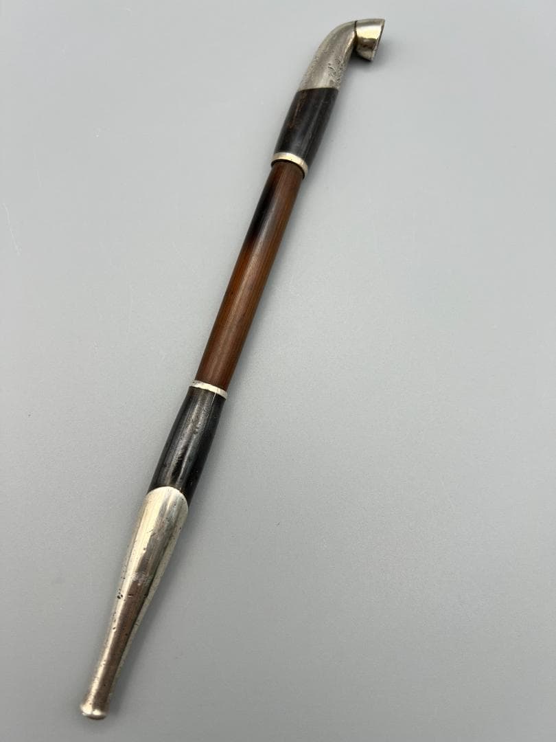 江戸明治時代　獅子図金具　骨製キセル入れ　大玉龍図根〆　銀製キセル　重量170g