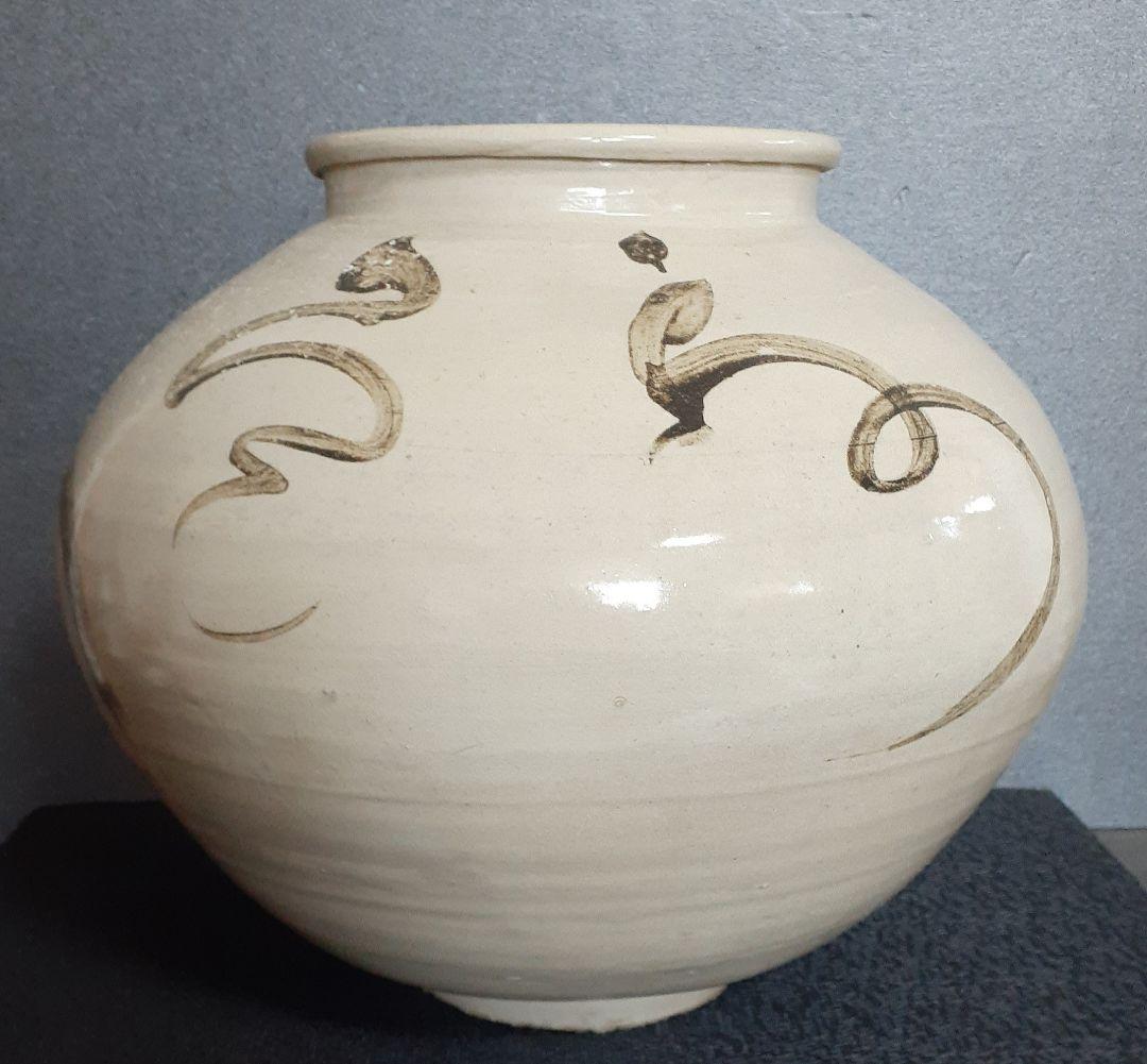 李氏朝鮮時代　韓国古美術　李朝古陶磁器　李朝　鉄砂　鉄絵　大壺　丸壺　酒会壺