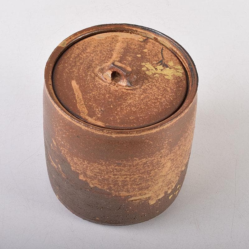 TM 益子焼　吉川水城作　金彩草文水指　共箱　C　7968