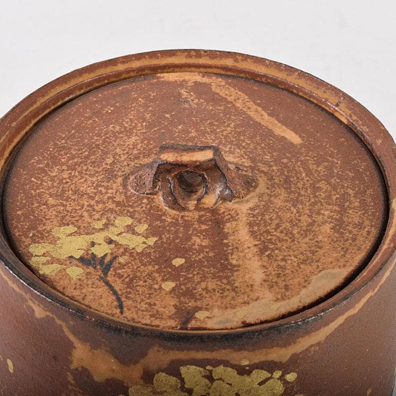 TM 益子焼　吉川水城作　金彩草文水指　共箱　C　7968