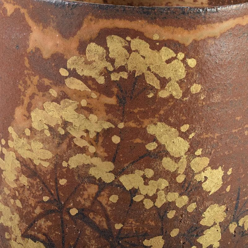 TM 益子焼　吉川水城作　金彩草文水指　共箱　C　7968