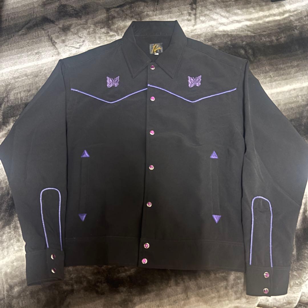 【超美品】Needles ニードルス ジャケット ブラックパープル刺繍 Mサイズ
