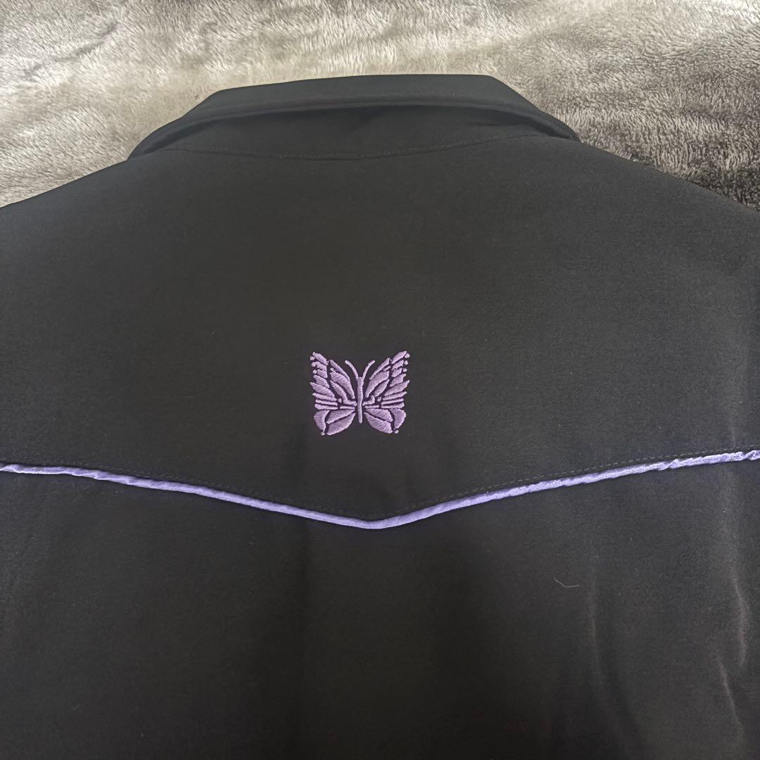 【超美品】Needles ニードルス ジャケット ブラックパープル刺繍 Mサイズ