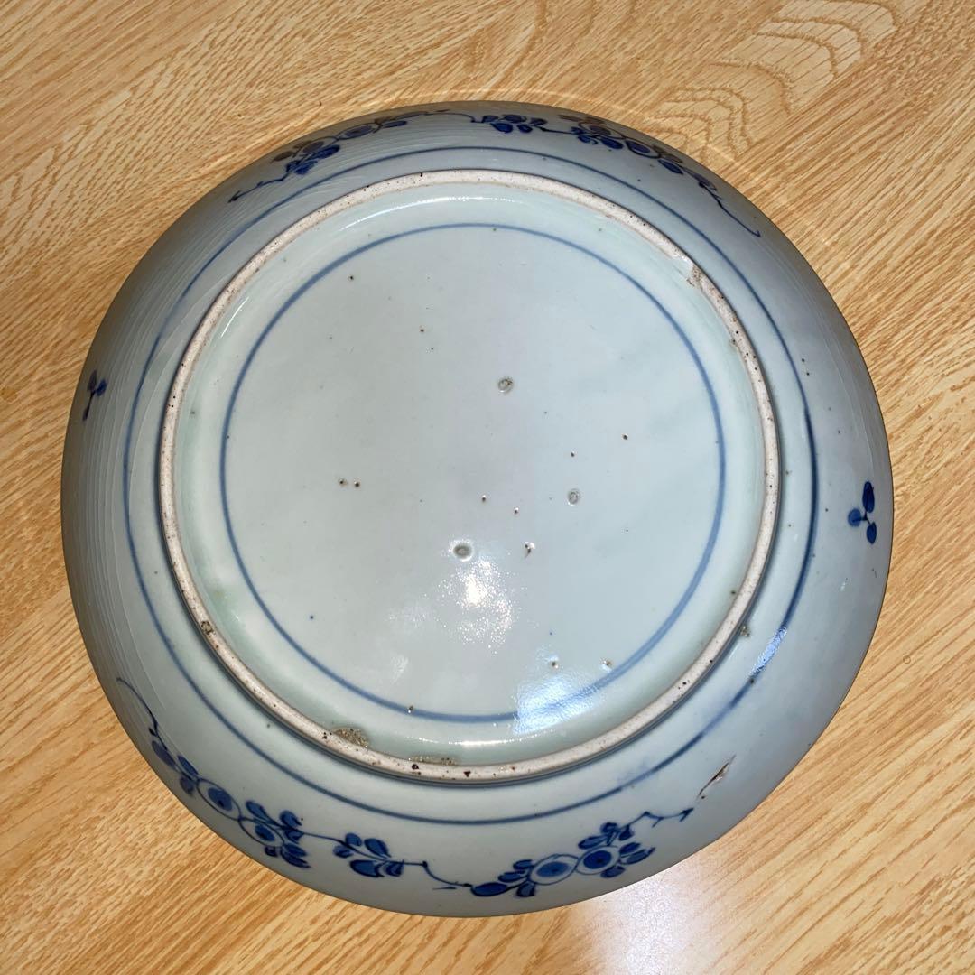 古染付　藍柿右衛門　唐獅子牡丹紋皿　江戸1670頃