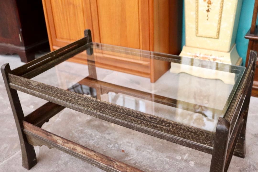 GMGS120○昭和レトロ ガラステーブル アンティーク ヴィンテージ 応接机