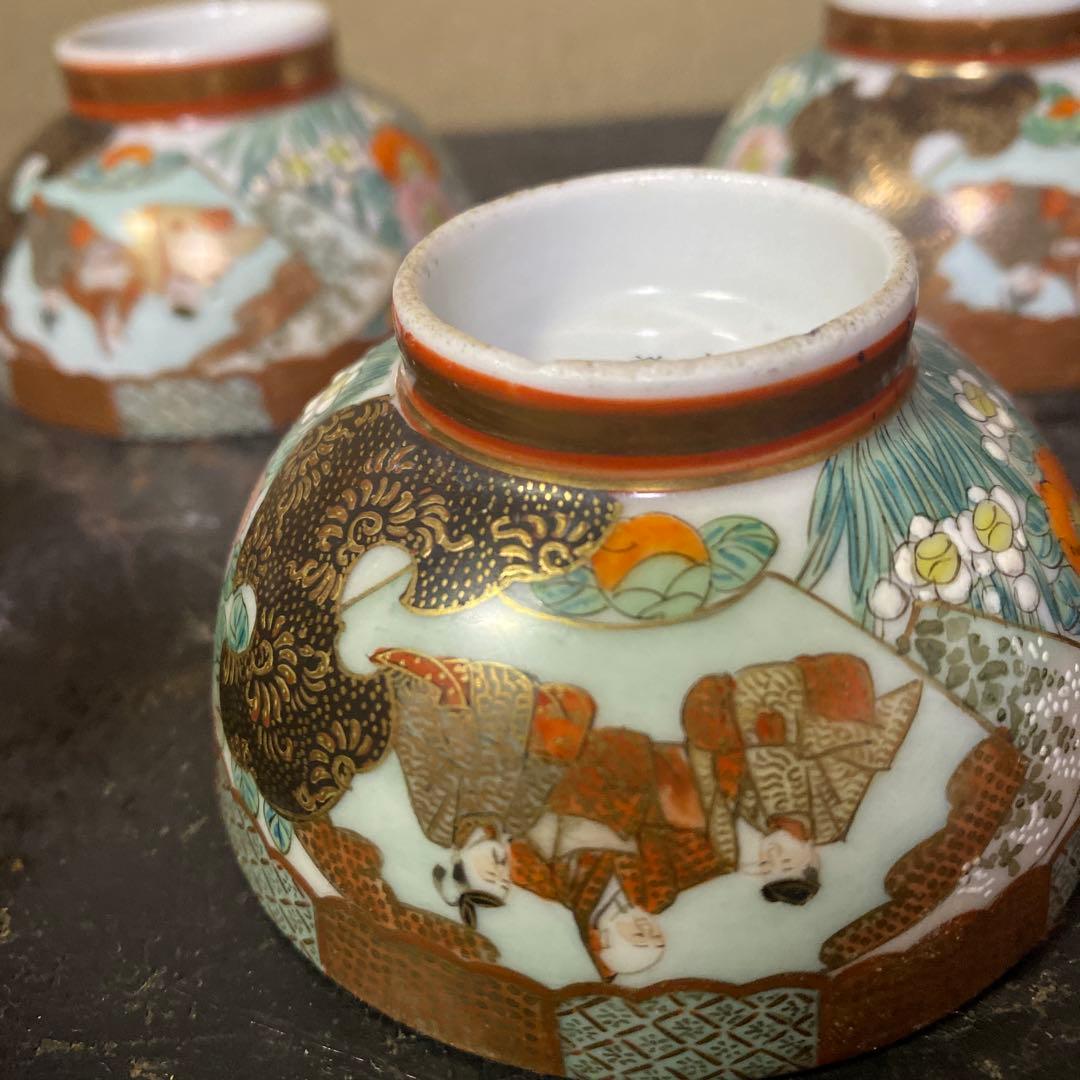 古九谷上出製　錦手煎茶茶碗5脚セット