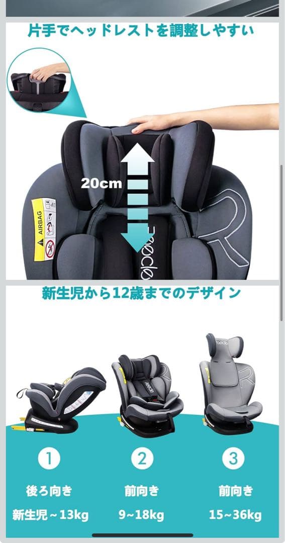 Reecle チャイルドシート 新生児~12歳頃 対応+抜け出し防止ベルト
