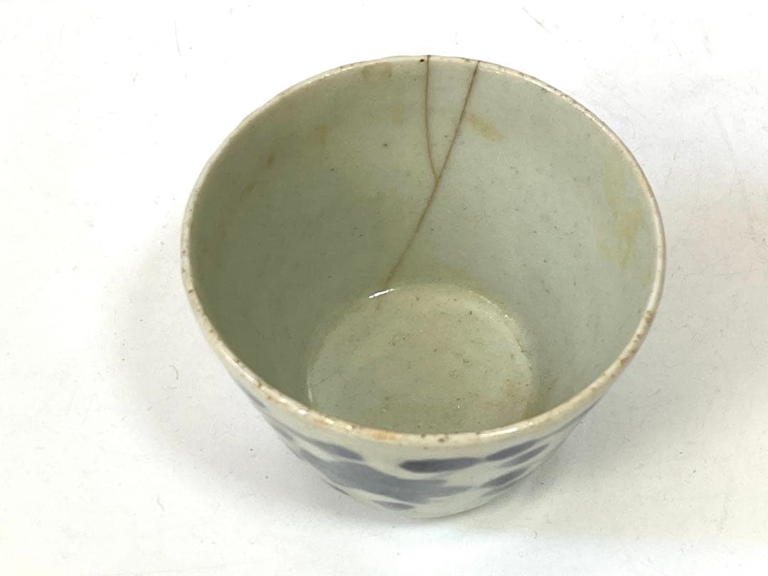 骨董　アンティーク　こんにゃく印判　水玉　唐草文様　蕎麦猪口　カップ　酒器