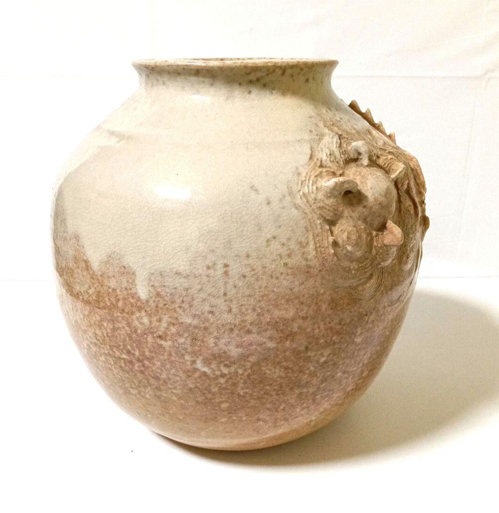 希少 大型 萩焼 池部静山作 細密龍彫花瓶