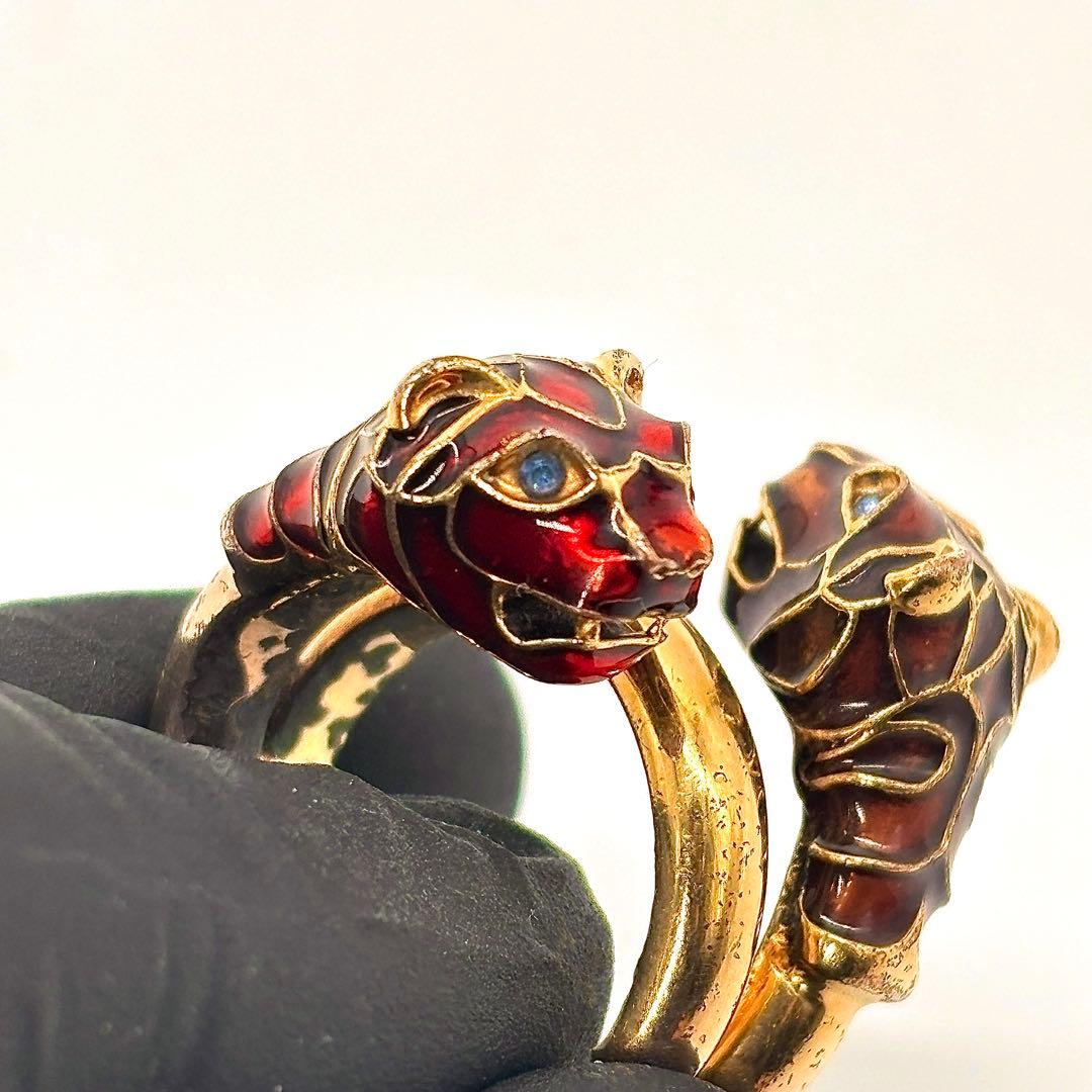あ*さ様 渋谷龍太着用✨ 14号 GUCCI　ダブルタイガーヘッド リング　ブル