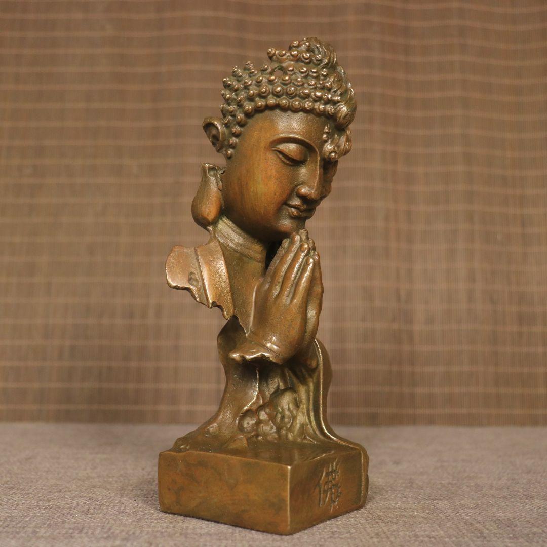 銅製 釈迦如来仏仏像 事務デスクトップ机 茶室 茶寵 置物 装飾品 工芸品