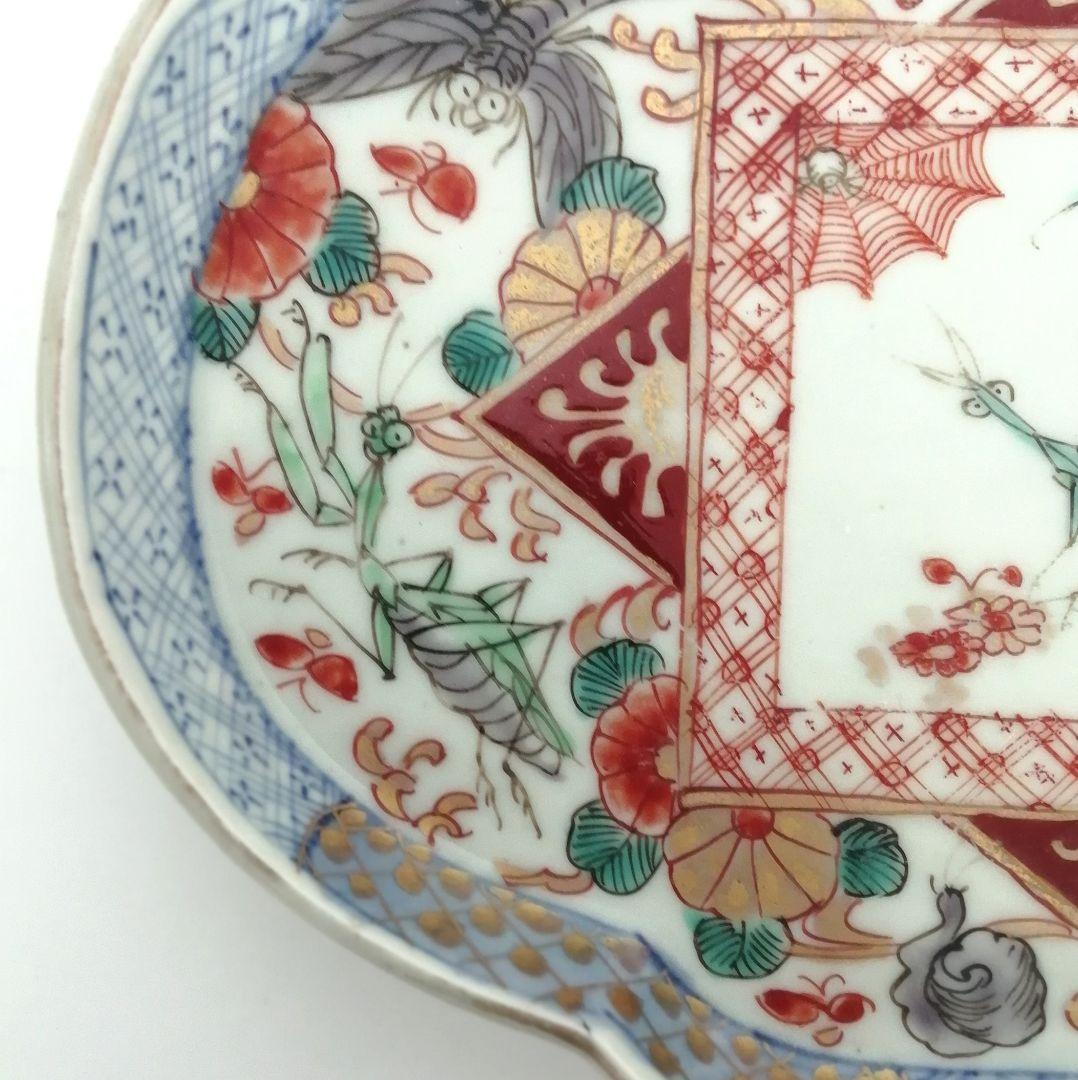 古伊万里　色絵　虫尽くし図　木瓜形　縁立皿