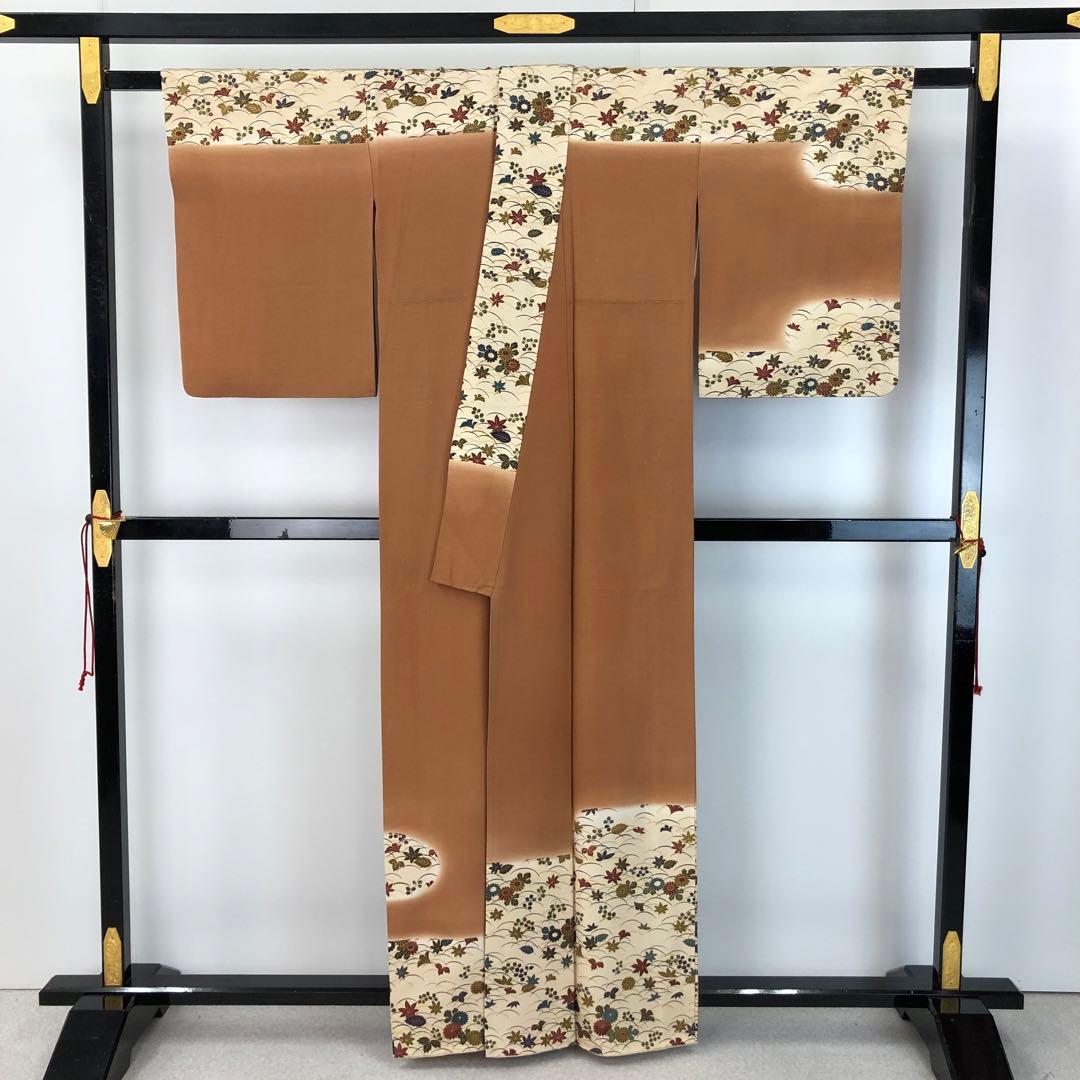 付下げ 花井幸子 霞に花模様 紅葉 縮緬 KK-2373