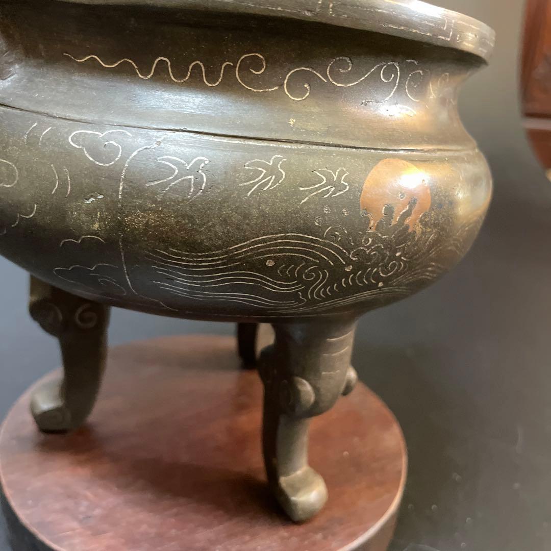 時代物　古銅　銀象嵌　香炉