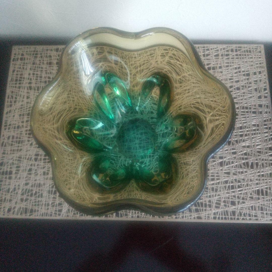 フラワー型ガラスボウル グリーンイエロー