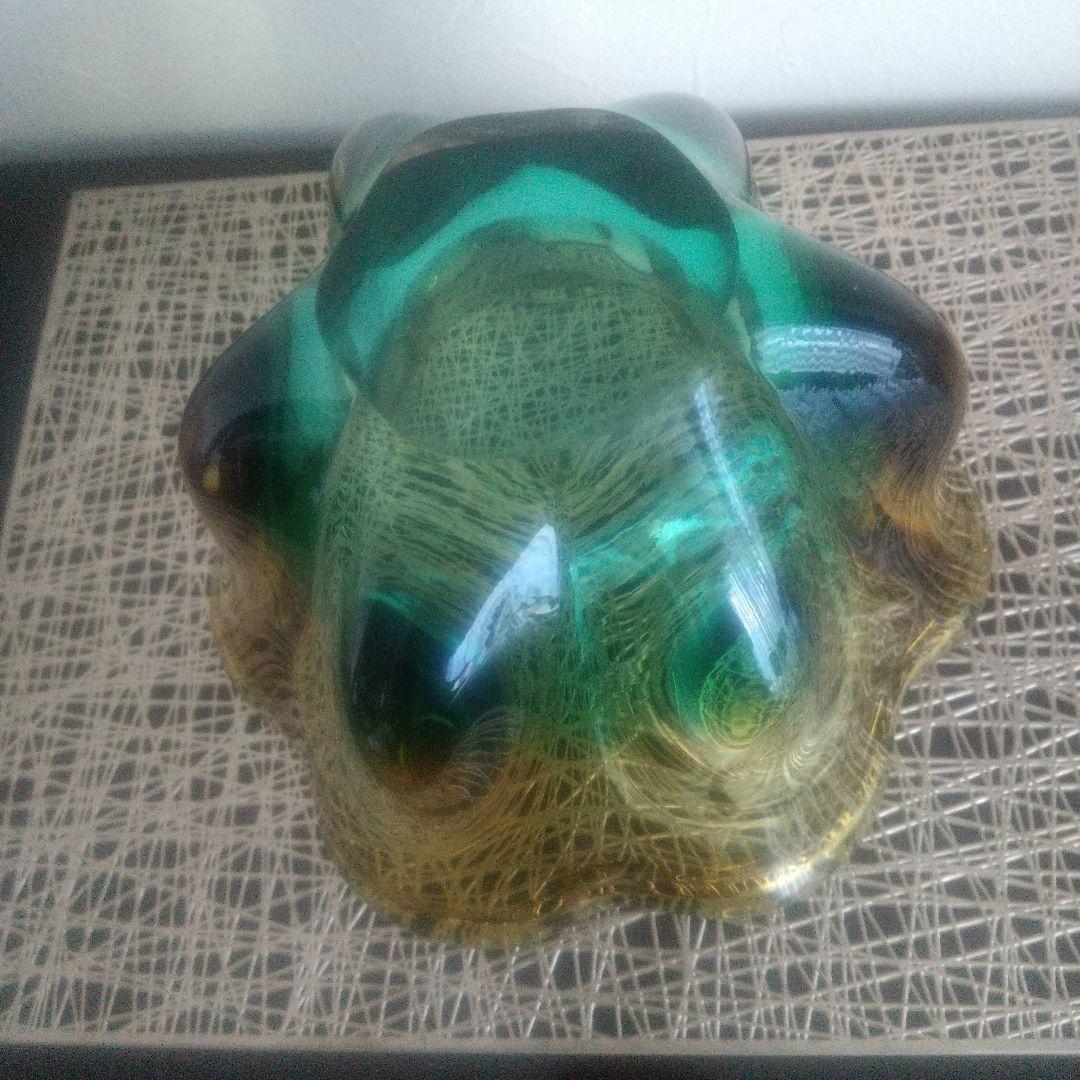 フラワー型ガラスボウル グリーンイエロー