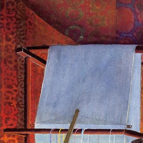 絵画「シルクロード～ 絨毯を織る少女」　水彩画