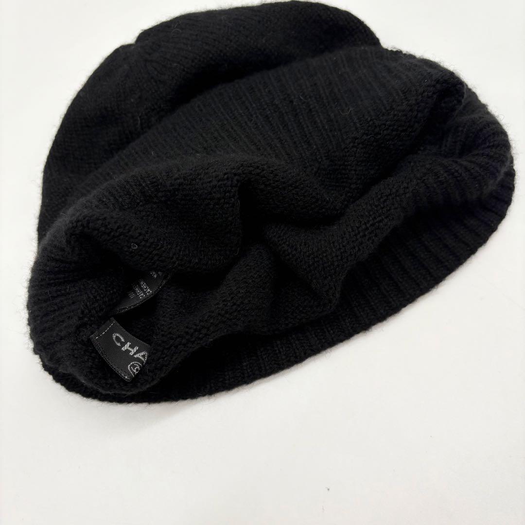 【極美品】CHANEL シャネル ニット帽 チェーン ココマーク カシミヤ 黒