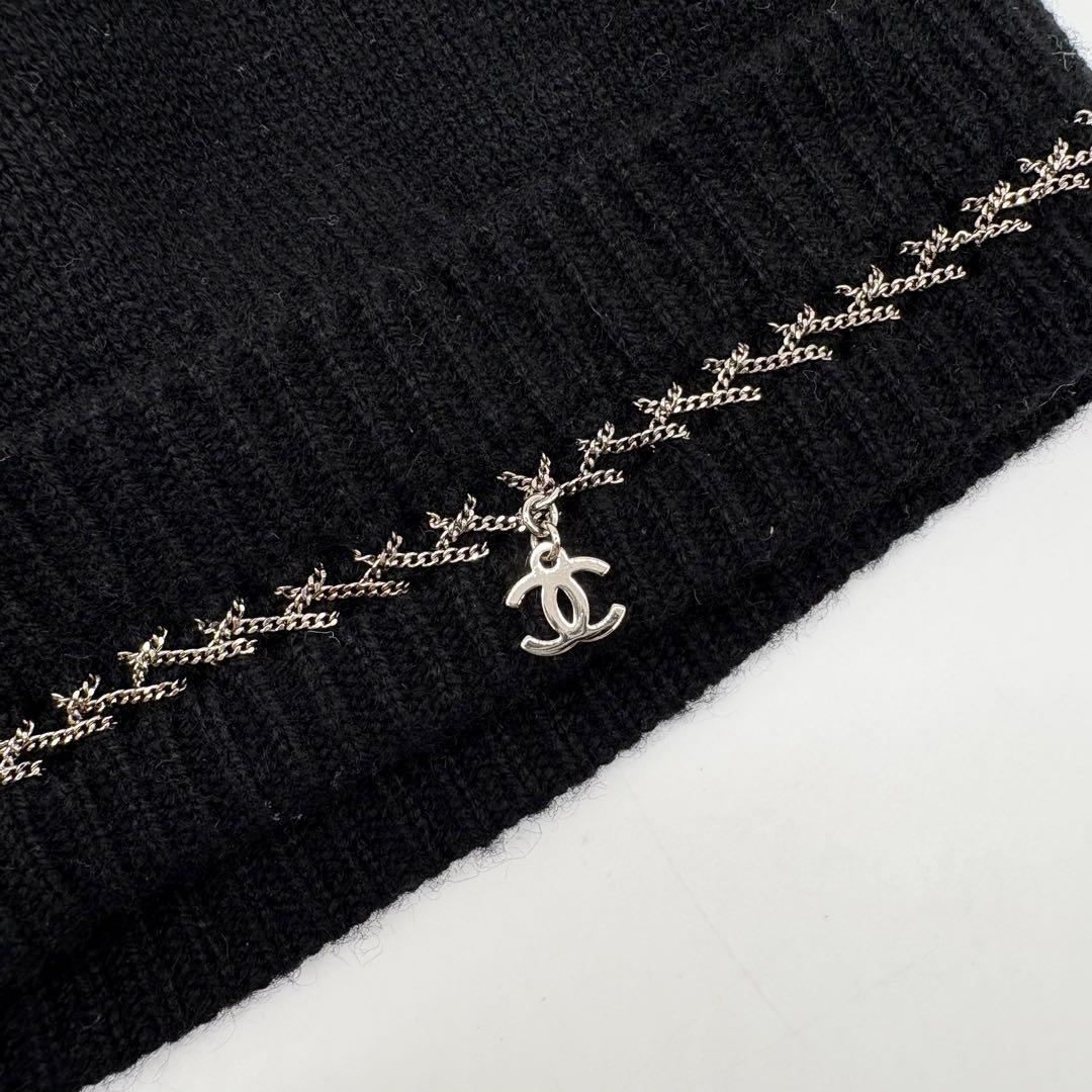 【極美品】CHANEL シャネル ニット帽 チェーン ココマーク カシミヤ 黒
