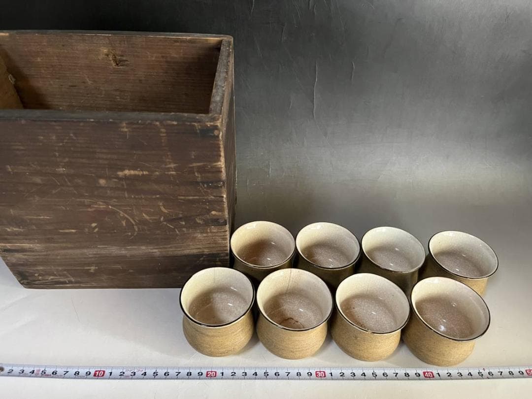湯飲み■黄瀬戸 五陶 8客 煎茶碗 湯呑み茶碗 箱付き お茶道具 時代物 骨董■