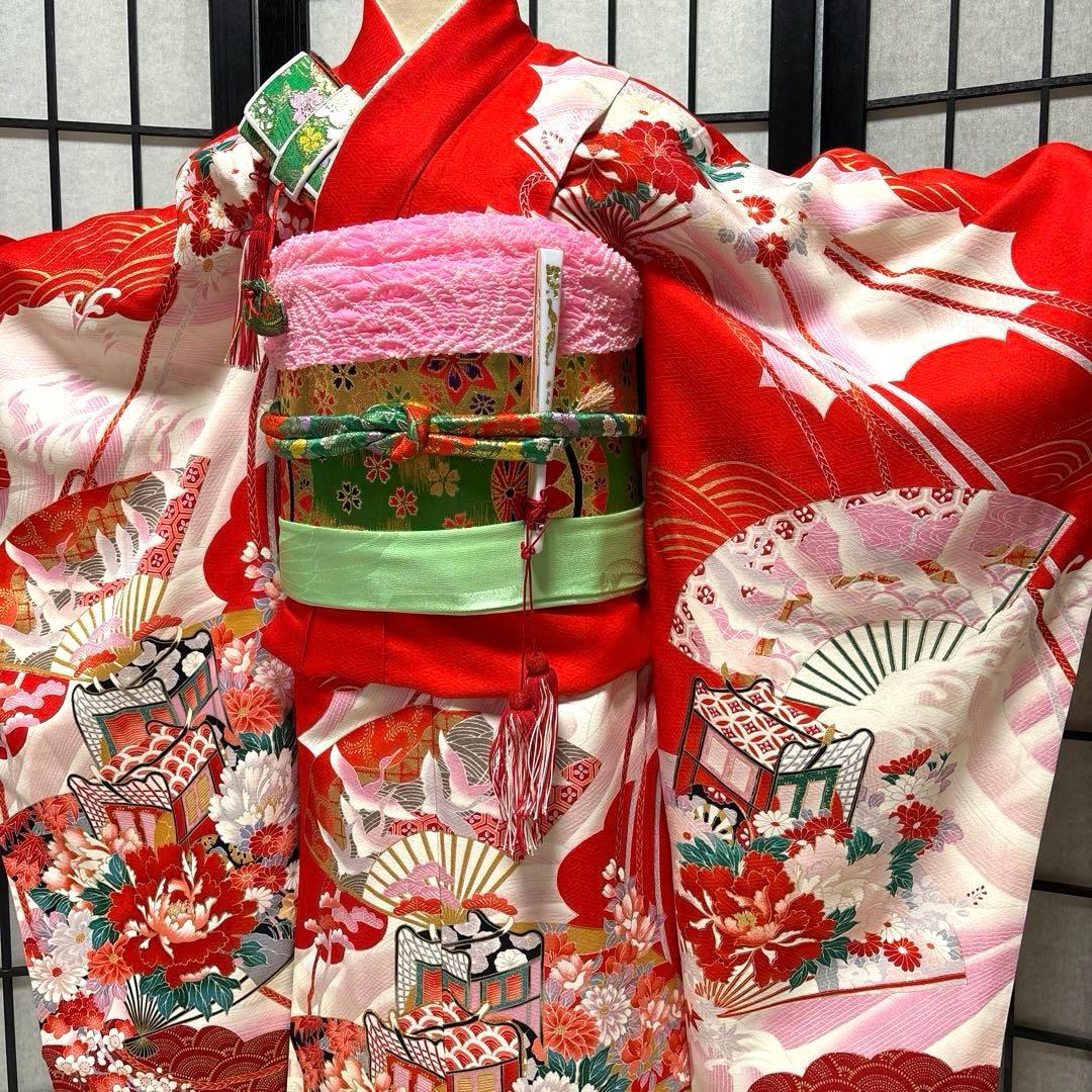 七五三　着物セット　7歳　正絹　古典柄　赤色