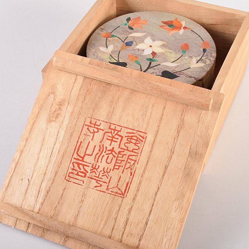 北印度産　玉石　インディアン・カラー・ストーン象嵌　飾箱　共箱　V　R8518